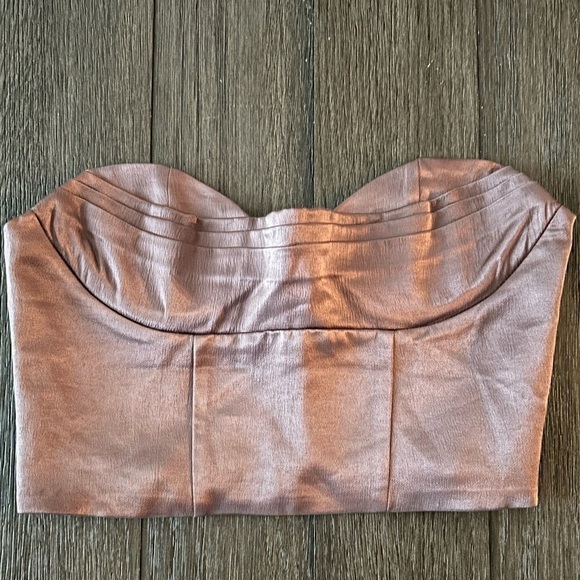 Zara Satin Bandeau Strapless Corset Top Metalic brown champagne color - Picture 2 of 8